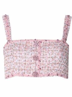 Self-Portrait Pink Tweed Crop Cami with Embellished Buttons Size 8 Like New